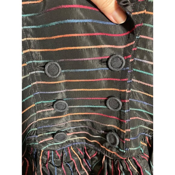 Vintage Karen Alexander Peplum Dress 80s Rainbow Stripe Long Sleeve Maxi Size 8 - Picture 5 of 16